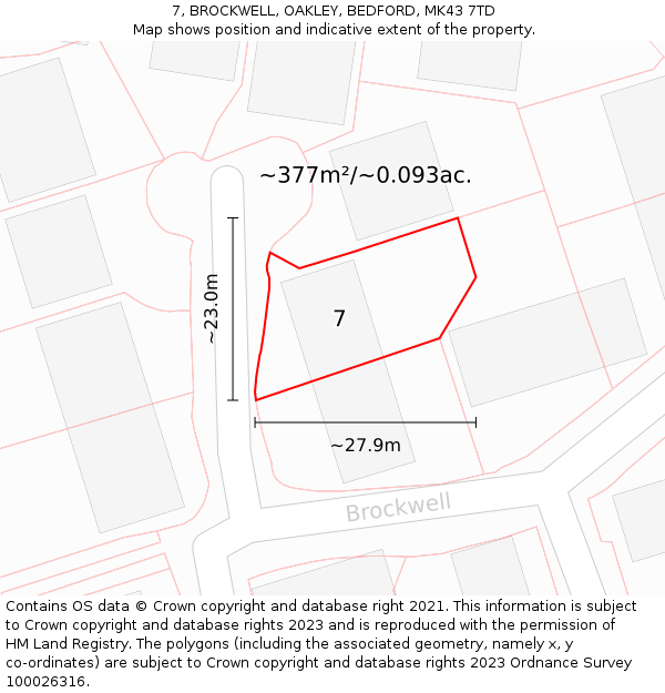 7, BROCKWELL, OAKLEY, BEDFORD, MK43 7TD: Plot and title map