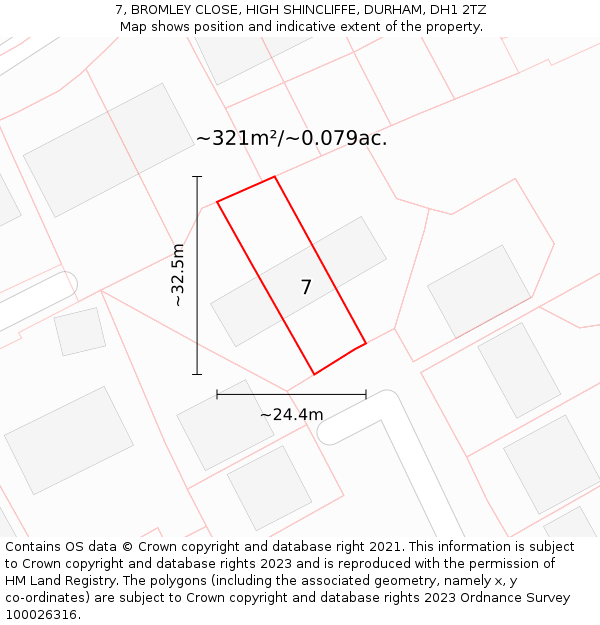 7, BROMLEY CLOSE, HIGH SHINCLIFFE, DURHAM, DH1 2TZ: Plot and title map