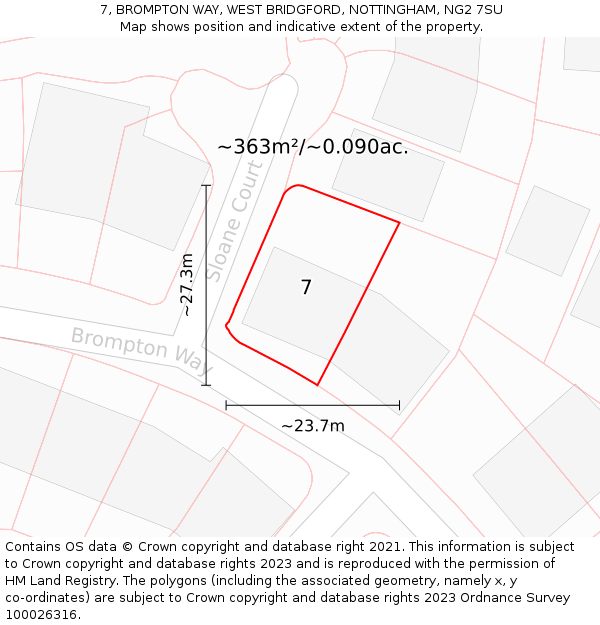 7, BROMPTON WAY, WEST BRIDGFORD, NOTTINGHAM, NG2 7SU: Plot and title map