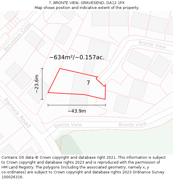 7, BRONTE VIEW, GRAVESEND, DA12 1PX: Plot and title map