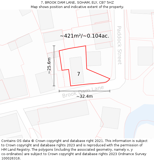 7, BROOK DAM LANE, SOHAM, ELY, CB7 5HZ: Plot and title map