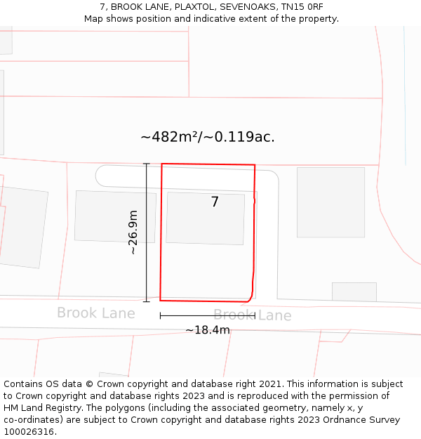 7, BROOK LANE, PLAXTOL, SEVENOAKS, TN15 0RF: Plot and title map