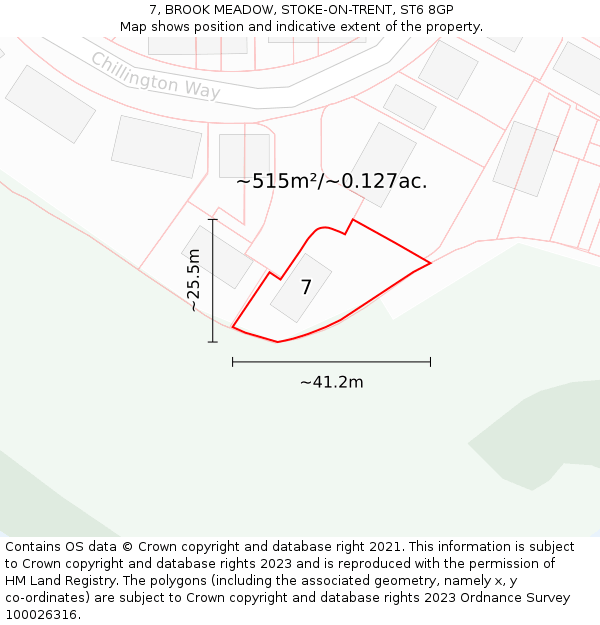 7, BROOK MEADOW, STOKE-ON-TRENT, ST6 8GP: Plot and title map