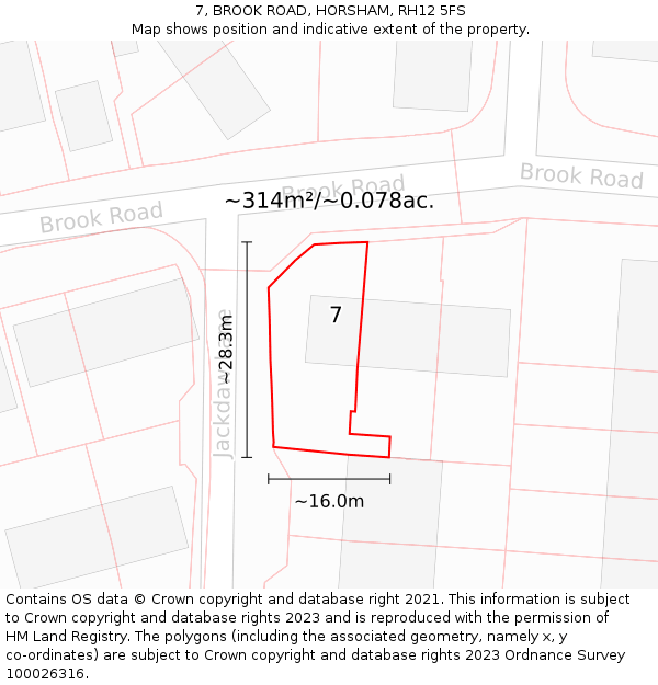 7, BROOK ROAD, HORSHAM, RH12 5FS: Plot and title map