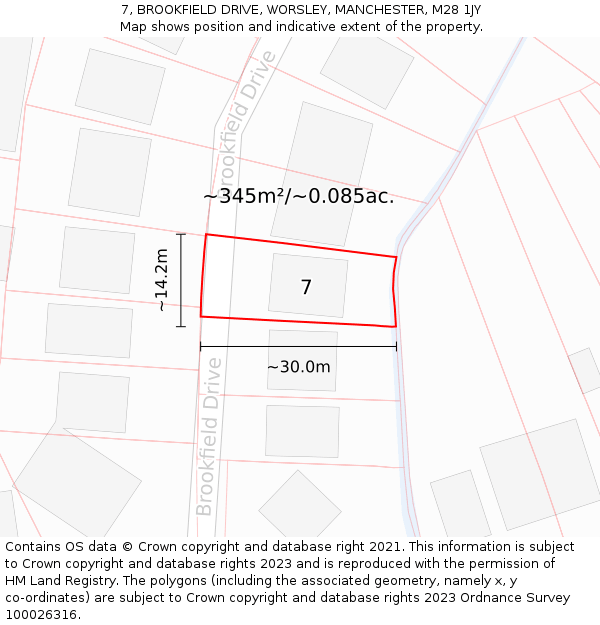 7, BROOKFIELD DRIVE, WORSLEY, MANCHESTER, M28 1JY: Plot and title map