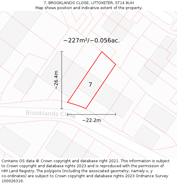 7, BROOKLANDS CLOSE, UTTOXETER, ST14 8UH: Plot and title map