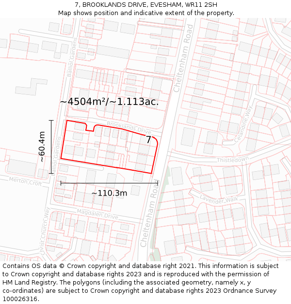 7, BROOKLANDS DRIVE, EVESHAM, WR11 2SH: Plot and title map