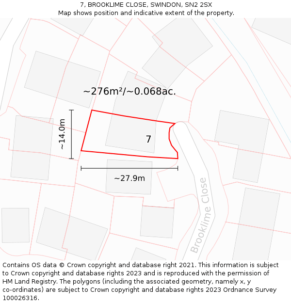 7, BROOKLIME CLOSE, SWINDON, SN2 2SX: Plot and title map