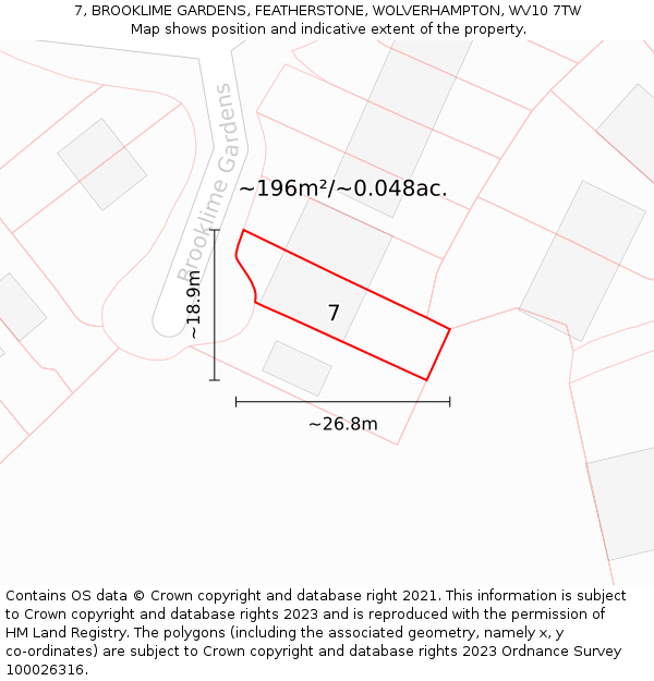 7, BROOKLIME GARDENS, FEATHERSTONE, WOLVERHAMPTON, WV10 7TW: Plot and title map