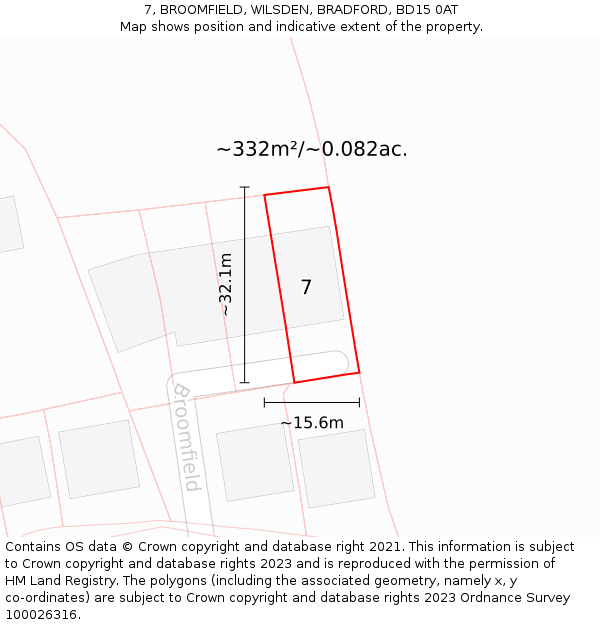 7, BROOMFIELD, WILSDEN, BRADFORD, BD15 0AT: Plot and title map