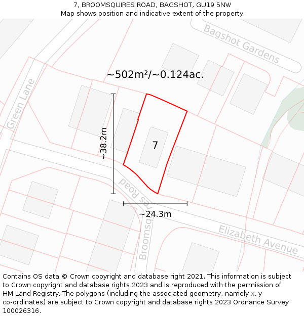 7, BROOMSQUIRES ROAD, BAGSHOT, GU19 5NW: Plot and title map