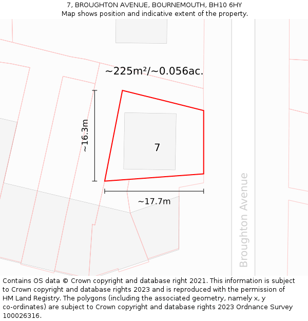 7, BROUGHTON AVENUE, BOURNEMOUTH, BH10 6HY: Plot and title map