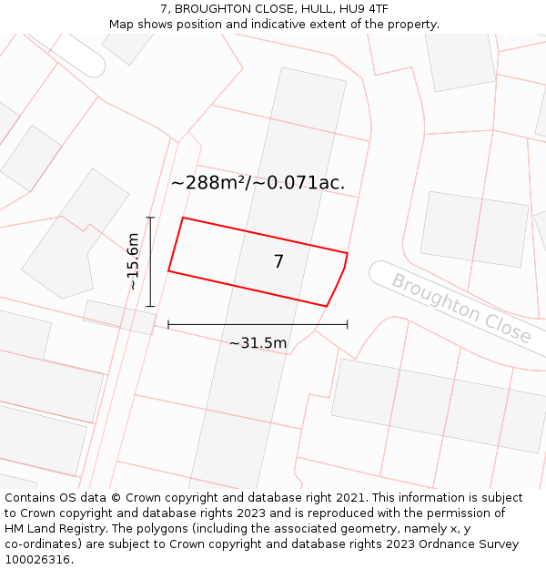 7, BROUGHTON CLOSE, HULL, HU9 4TF: Plot and title map