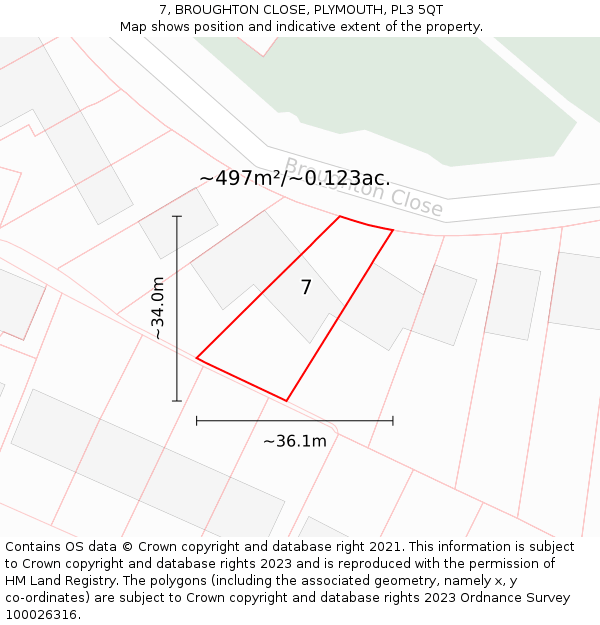 7, BROUGHTON CLOSE, PLYMOUTH, PL3 5QT: Plot and title map