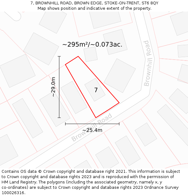 7, BROWNHILL ROAD, BROWN EDGE, STOKE-ON-TRENT, ST6 8QY: Plot and title map