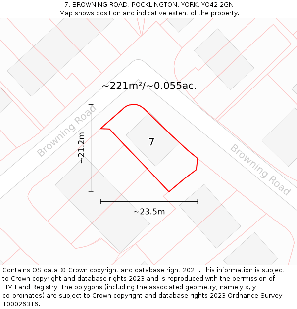 7, BROWNING ROAD, POCKLINGTON, YORK, YO42 2GN: Plot and title map