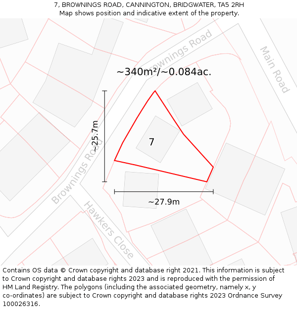 7, BROWNINGS ROAD, CANNINGTON, BRIDGWATER, TA5 2RH: Plot and title map