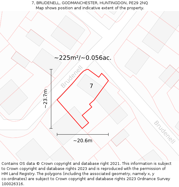 7, BRUDENELL, GODMANCHESTER, HUNTINGDON, PE29 2NQ: Plot and title map