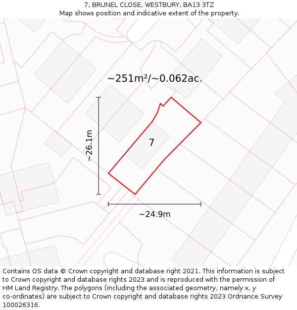 7, BRUNEL CLOSE, WESTBURY, BA13 3TZ: Plot and title map