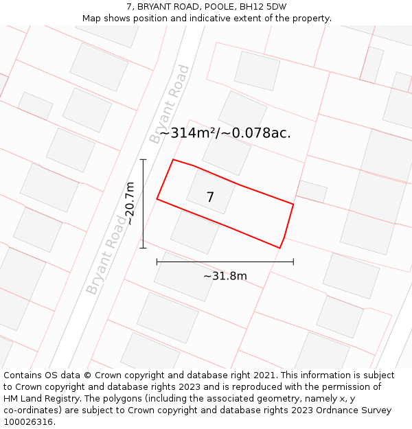 7, BRYANT ROAD, POOLE, BH12 5DW: Plot and title map