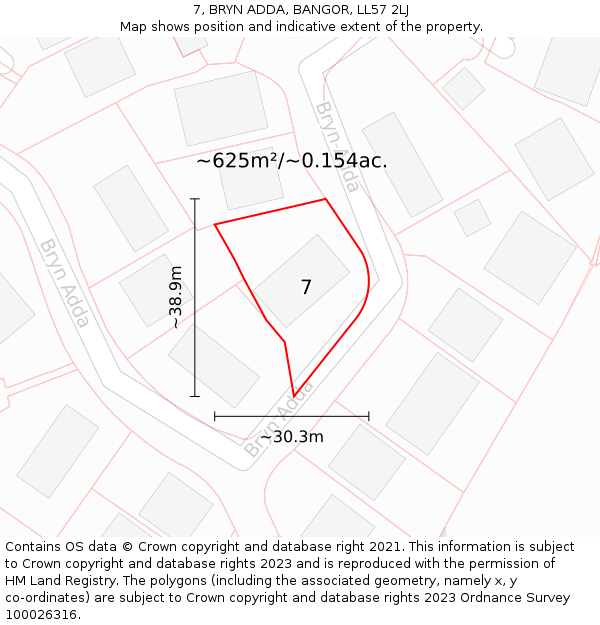 7, BRYN ADDA, BANGOR, LL57 2LJ: Plot and title map