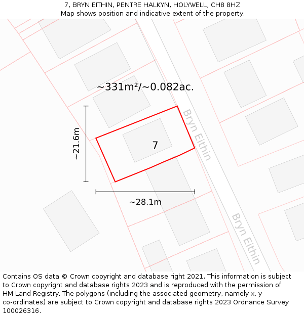 7, BRYN EITHIN, PENTRE HALKYN, HOLYWELL, CH8 8HZ: Plot and title map