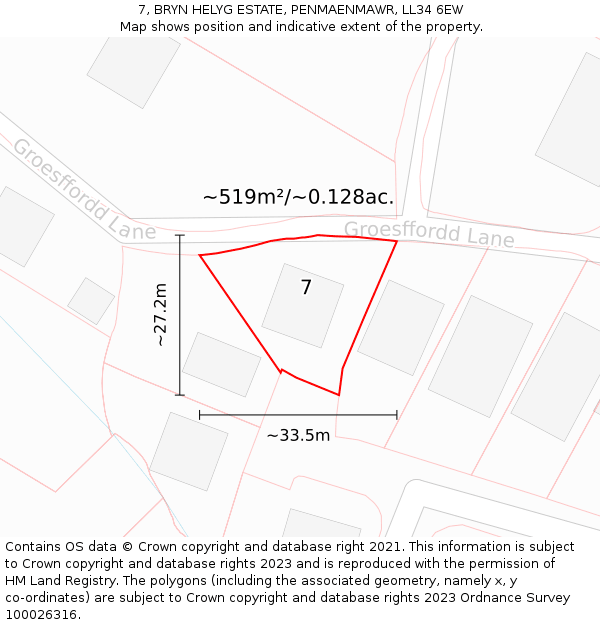 7, BRYN HELYG ESTATE, PENMAENMAWR, LL34 6EW: Plot and title map