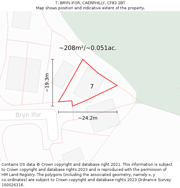 7, BRYN IFOR, CAERPHILLY, CF83 2BT: Plot and title map