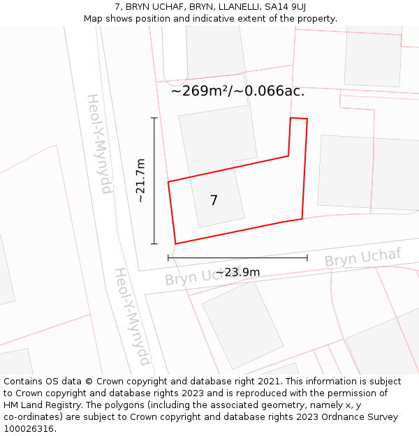 7, BRYN UCHAF, BRYN, LLANELLI, SA14 9UJ: Plot and title map