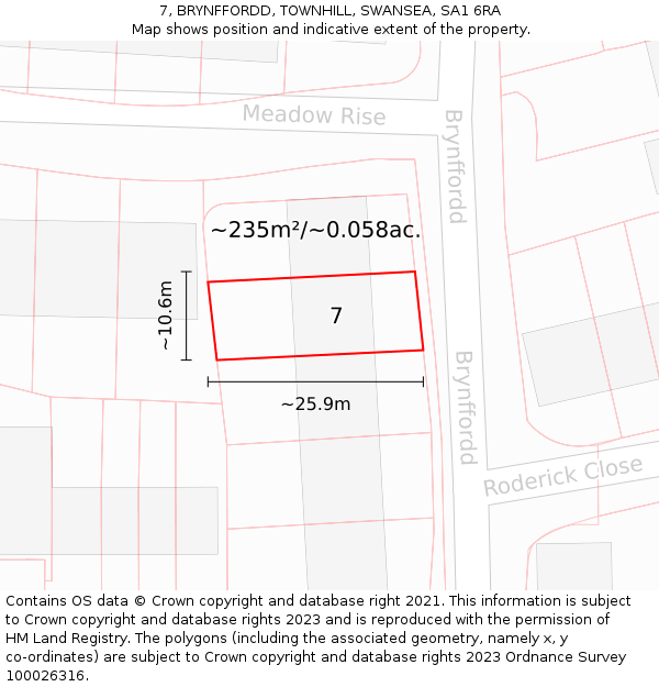 7, BRYNFFORDD, TOWNHILL, SWANSEA, SA1 6RA: Plot and title map
