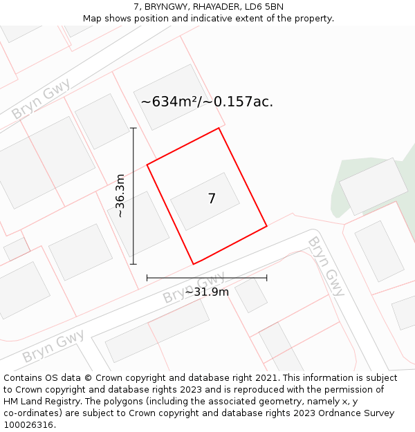 7, BRYNGWY, RHAYADER, LD6 5BN: Plot and title map