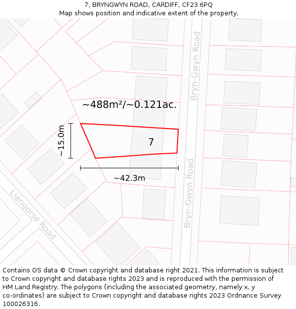 7, BRYNGWYN ROAD, CARDIFF, CF23 6PQ: Plot and title map