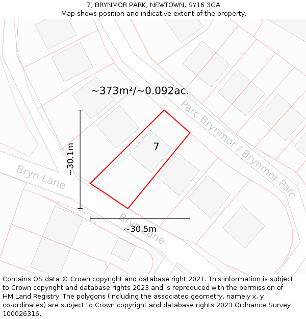 7, BRYNMOR PARK, NEWTOWN, SY16 3GA: Plot and title map