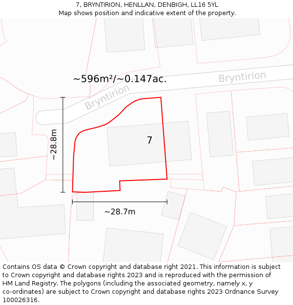 7, BRYNTIRION, HENLLAN, DENBIGH, LL16 5YL: Plot and title map