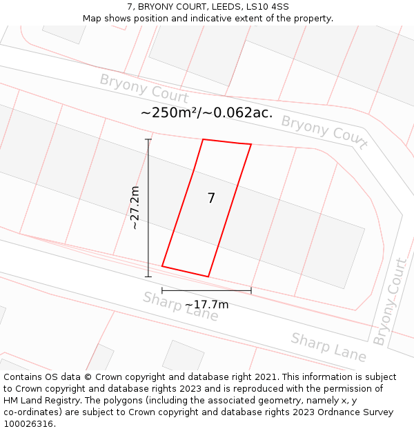 7, BRYONY COURT, LEEDS, LS10 4SS: Plot and title map