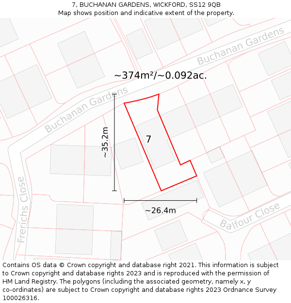 7, BUCHANAN GARDENS, WICKFORD, SS12 9QB: Plot and title map