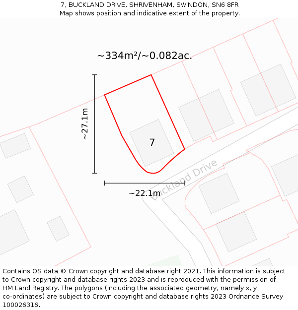 7, BUCKLAND DRIVE, SHRIVENHAM, SWINDON, SN6 8FR: Plot and title map