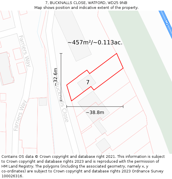 7, BUCKNALLS CLOSE, WATFORD, WD25 9NB: Plot and title map