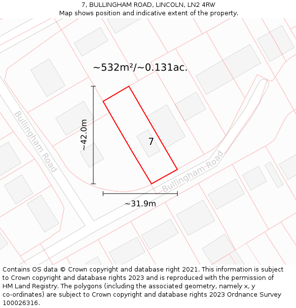 7, BULLINGHAM ROAD, LINCOLN, LN2 4RW: Plot and title map