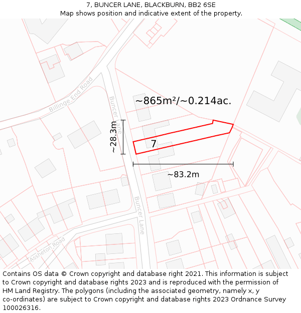 7, BUNCER LANE, BLACKBURN, BB2 6SE: Plot and title map