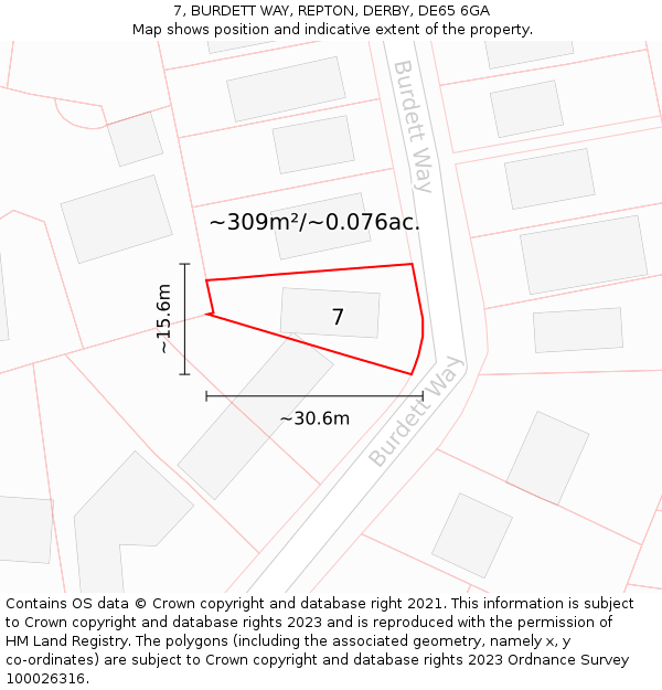 7, BURDETT WAY, REPTON, DERBY, DE65 6GA: Plot and title map