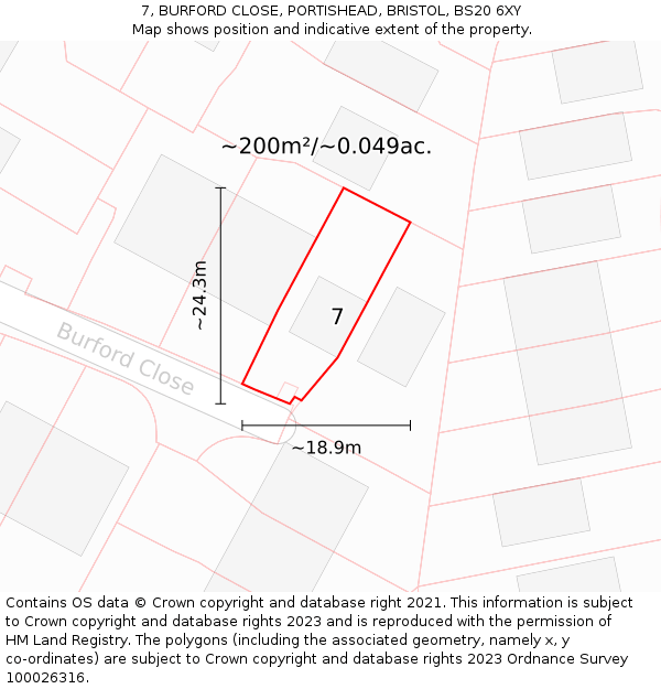 7, BURFORD CLOSE, PORTISHEAD, BRISTOL, BS20 6XY: Plot and title map