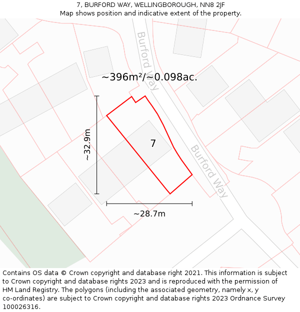 7, BURFORD WAY, WELLINGBOROUGH, NN8 2JF: Plot and title map