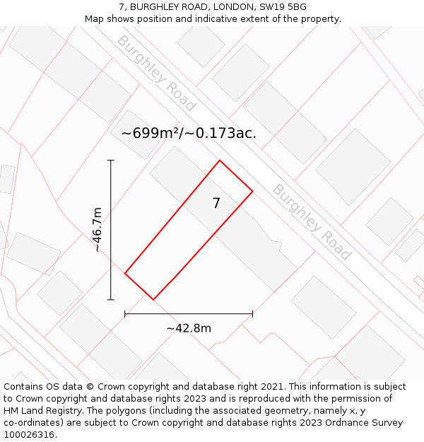 7, BURGHLEY ROAD, LONDON, SW19 5BG: Plot and title map