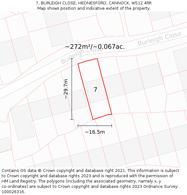 7, BURLEIGH CLOSE, HEDNESFORD, CANNOCK, WS12 4RR: Plot and title map