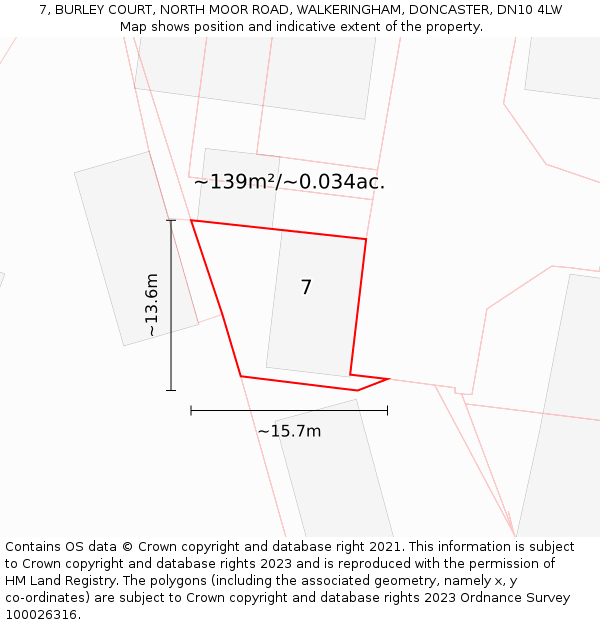 7, BURLEY COURT, NORTH MOOR ROAD, WALKERINGHAM, DONCASTER, DN10 4LW: Plot and title map