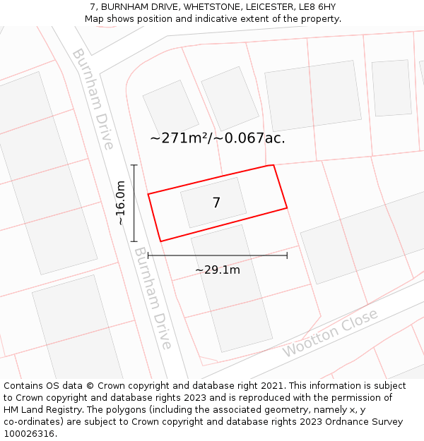 7, BURNHAM DRIVE, WHETSTONE, LEICESTER, LE8 6HY: Plot and title map