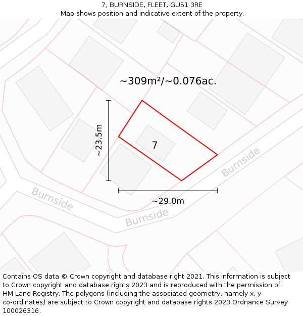 7, BURNSIDE, FLEET, GU51 3RE: Plot and title map