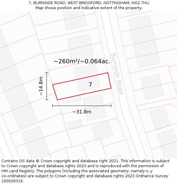 7, BURNSIDE ROAD, WEST BRIDGFORD, NOTTINGHAM, NG2 7HU: Plot and title map