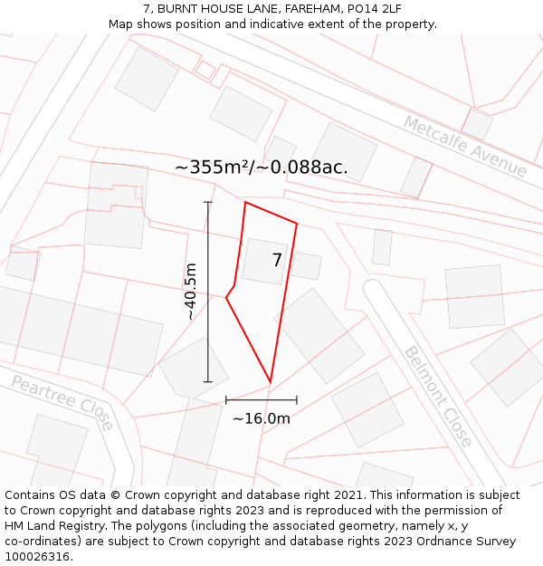 7, BURNT HOUSE LANE, FAREHAM, PO14 2LF: Plot and title map